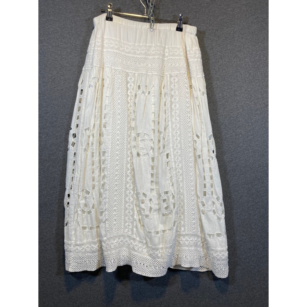 Kyra White Cotton Eyelet Lace Maxi Skirt Elastic Waist Boho Cottagecore Large - Picture 8 of 12